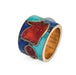 Bague 57 Bague Oeil d'Horus bande or jaune Lapis Turquoise 58 Facettes G13619