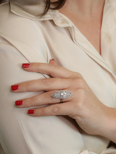 Bague Bague marquise Art-Déco platine diamants taille ancienne 2 ct 58 Facettes J529