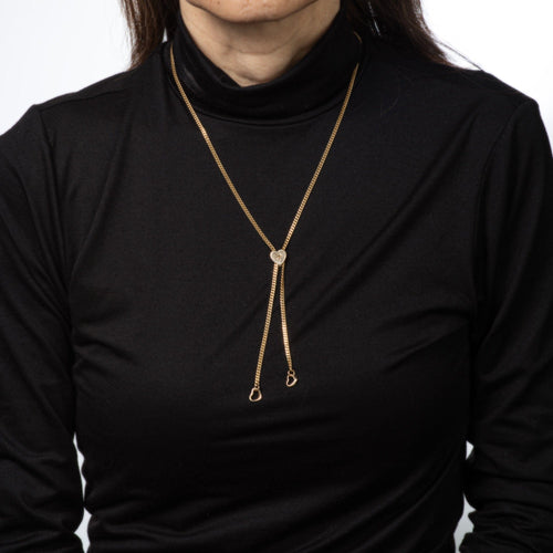 Collier Collier coulissant vintage en or jaune avec chaîne gourmette en forme de cœur 58 Facettes G13977