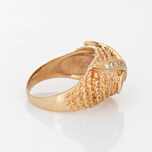 Bague Diamond Owl Ring Vintage 14k Yellow Gold Ruby Eyes Fine Jewelry Sz 7.5 58 Facettes G10213