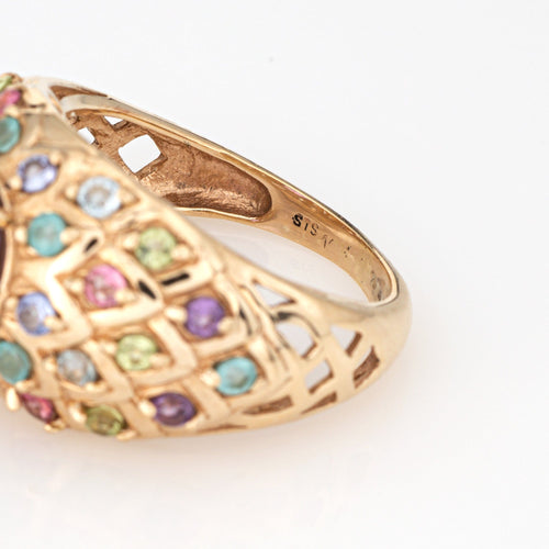 Bague 55 Bague paon vintage avec pierres précieuses arc-en-ciel en or jaune 58 Facettes G14023