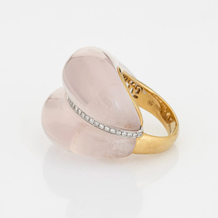 Bague 47 Bague contemporaine en quartz rose et diamant Estate, édition limitée 58 Facettes G12181