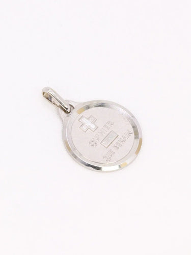 Pendentif Médaille amour AUGIS ronde or blanc Plus qu'hier Moins que demain 58 Facettes J631
