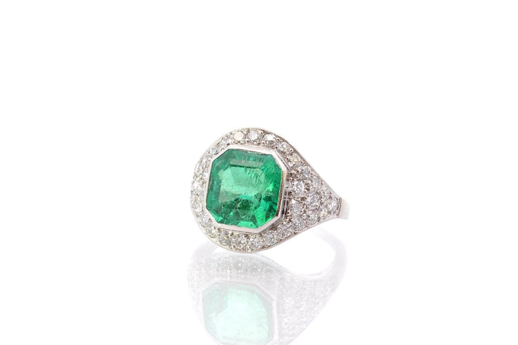 Bague Bague Dôme Art Déco Emeraude Diamants 58 Facettes