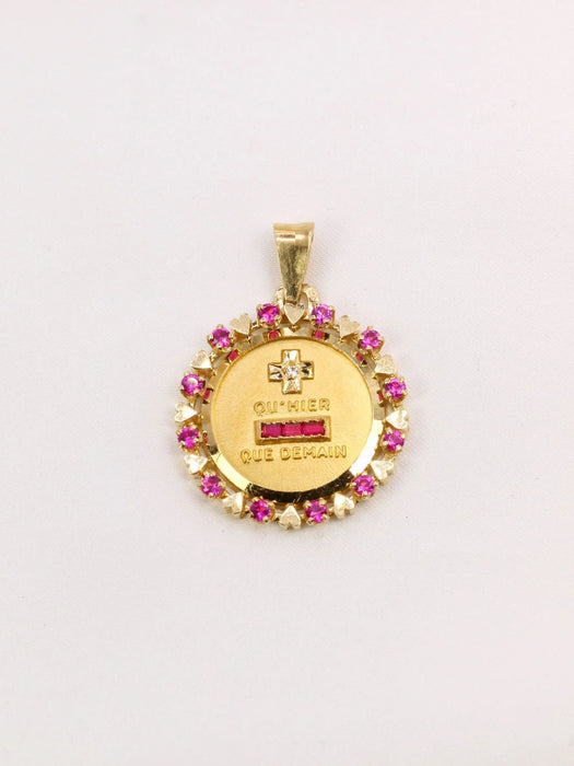 Pendentif AUGIS - Médaille Amour entourage cœur diamant rubis 58 Facettes J457