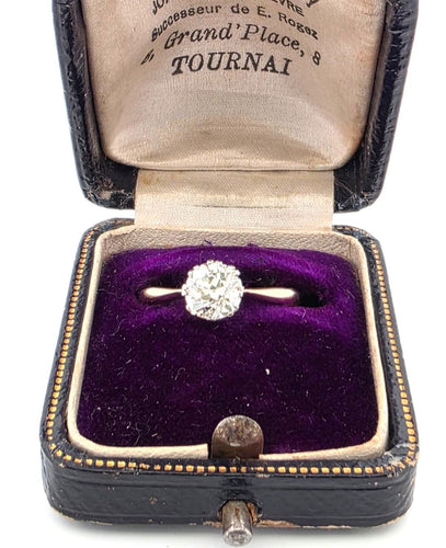 Bague 56 Solitaire en platine et or jaune 18 carats serti d'un diamant ancien de 1,50 carat 58 Facettes