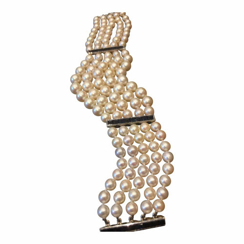 Bracelet Bracelet époque Art Déco or gris et saphirs - cinq rangs de perles 58 Facettes