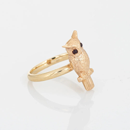 Bague 53 Owl Ring Vintage Yellow Gold Garnet Eyes 58 Facettes G12687