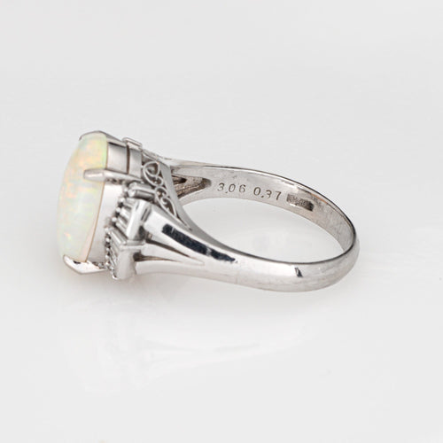 Bague 55 Bague en opale naturelle, diamant, platine, bijoux fins 58 Facettes G14063