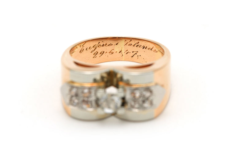 Bague 52 Bague Art Déco en or blanc et jaune 18 carats sertie de diamants "taille" rose 58 Facettes 22550