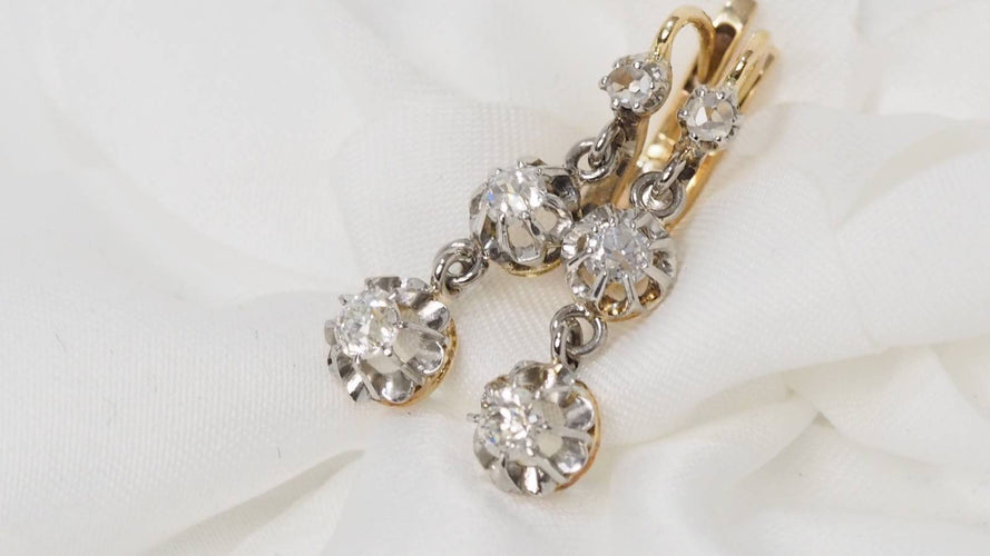 Boucles d'oreilles Boucles d'oreilles anciennes en or jaune et diamants 58 Facettes 30616