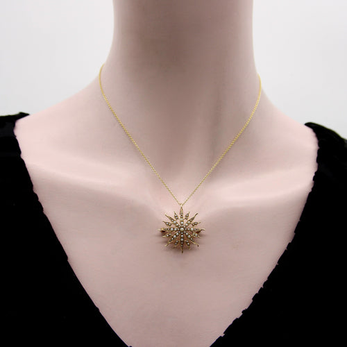 Pendentif Broche pendentif en forme d'étoile en or jaune et perles de style victorien 58 Facettes
