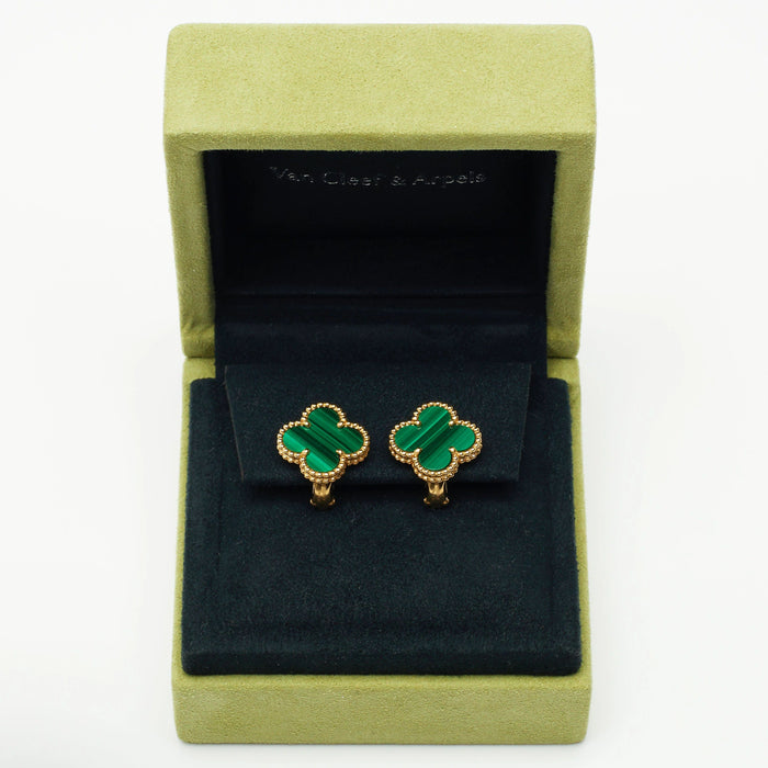 Boucles d'oreilles Van Cleef & Arpels - Boucles d’oreilles Vintage Alhambra Malachite en or jaune 58 Facettes