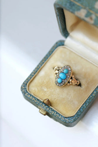 Turquoise and pearl marquise ring
