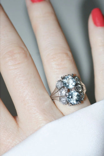 Bague Bague dôme Art Deco aigue-marine et diamant 58 Facettes