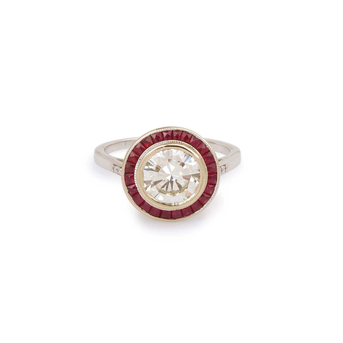 Bague 53 Bague Style Art Déco Diamants Rubis Or Gris  (Certificat) 58 Facettes BD190