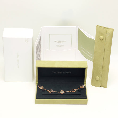 Bracelet Bracelet Van Cleef & Arpels Special Order Vintage Alhambra 5 motifs nacre grise en or rose 58 Facettes