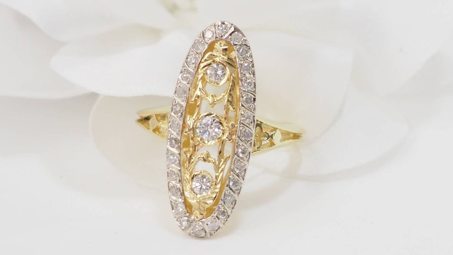 Bague 59.5 Bague marquise en or bicolore et diamants 58 Facettes 33010