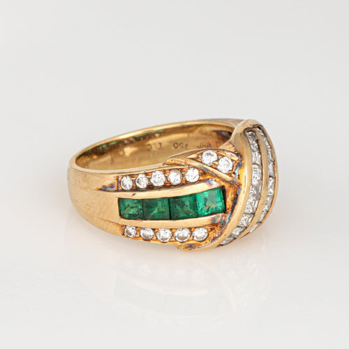 Tiffany & Co  - Anel vintage dos anos 80 em ouro amarelo, esmeralda e diamante 