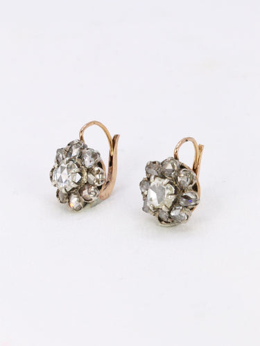 Boucles d'oreilles Dormeuses marguerite diamants taille rose 58 Facettes 1090.3