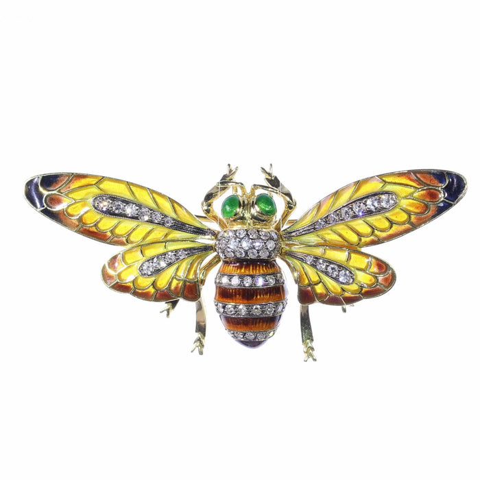 Broche Broche-Pendentif abeille vintage avec émail Plique-à-Jour et ailes tremblantes 58 Facettes 24263-0277