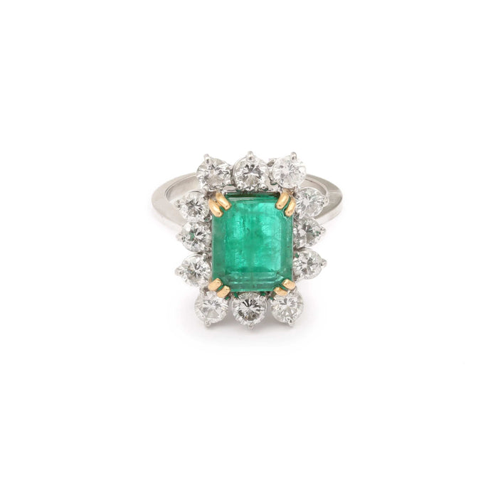 Bague Bague Pompadour Emeraude Brésil 4.21 Carats Diamants (Certificat) 58 Facettes BEM43