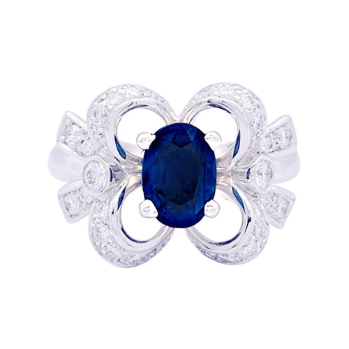 Bague 49 Bague Mellerio "Reine de Coeur Désirée" or blanc, diamants, saphir. 58 Facettes 33647