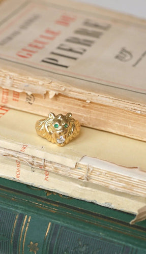 Bague 57 Bague chevalière Lion or jaune et diamant 58 Facettes