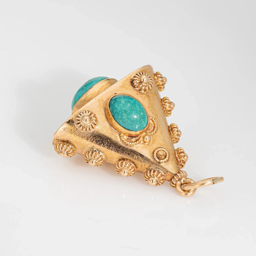 Pendentif Pendentif triangle en or jaune 18 carats avec breloque turquoise vintage des années 60 58 Facettes G13154