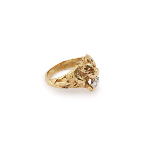 Bague Chevalière Lion Diamant 0.35 Carats Or Jaune 18 Carats 58 Facettes B356