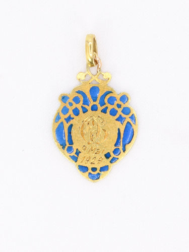 Pendentif Médaille religieuse Art nouveau émail plique à jour bleu 58 Facettes 1153.12