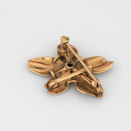 Pendentif Pendentif fleur victorienne antique en or et émail noir avec diamant 58 Facettes G13639