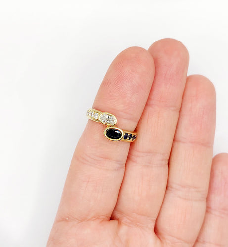 Bague 55.5 Bague toi et moi vintage or 18k diamant 0.35 carat et saphirs 58 Facettes A02998