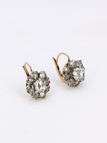 Boucles d'oreilles Dormeuses marguerite diamants taille rose 58 Facettes 1090.3
