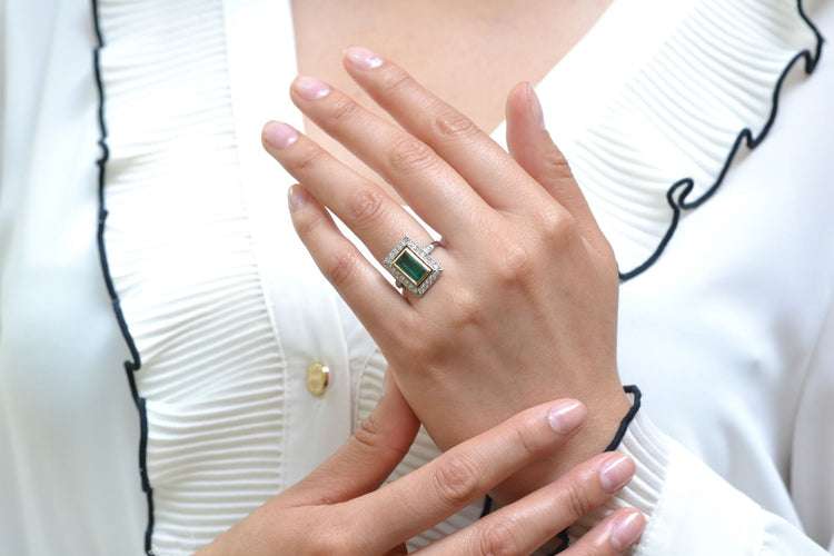 Bague 53 Bague art déco émeraude et diamants 58 Facettes 26868-26630