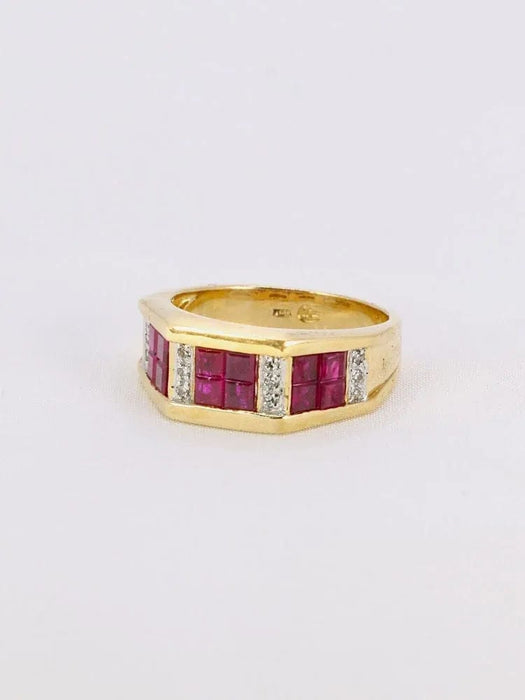 Bague 54 Bague vintage or jaune rubis calibrés diamants 58 Facettes 1073.8