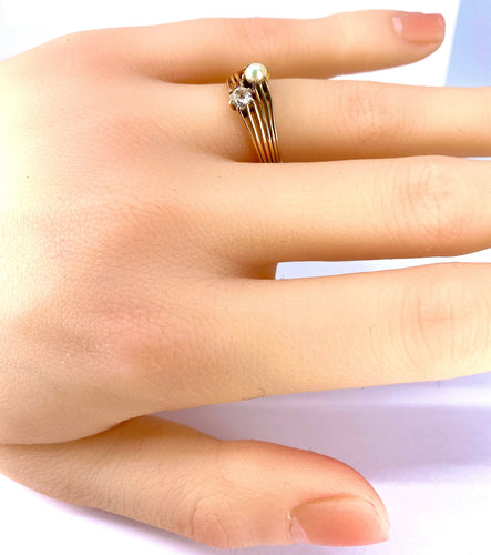 Ringa Toi & Moi i gult guld, diamant och pärla omkring 1900