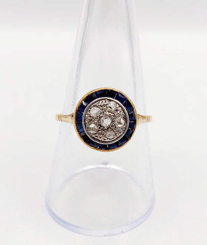 Bague 59 Bague cible Art déco en or 18k, diamants et saphirs synthétiques 58 Facettes A06447