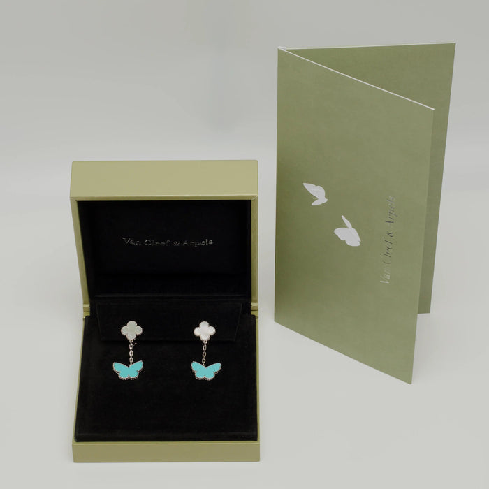 Boucles d'oreilles Van Cleef & Arpels - Boucles d’oreilles Lucky Alhambra turquoise en or blanc 58 Facettes