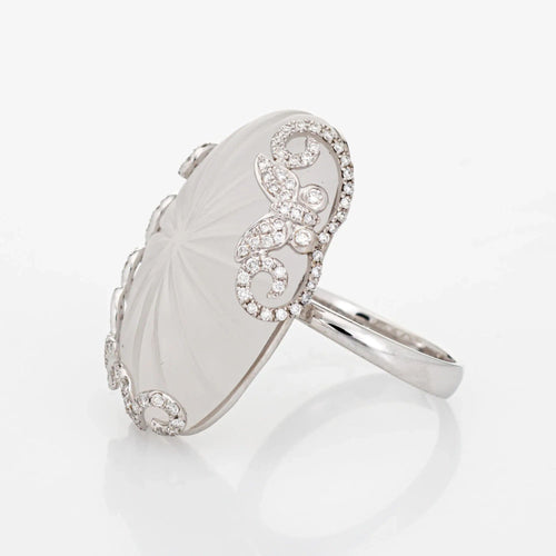 Bague Bague papillon en cristal de roche et diamants, en or blanc 14 carats, bijou de cocktail 58 Facettes G12631