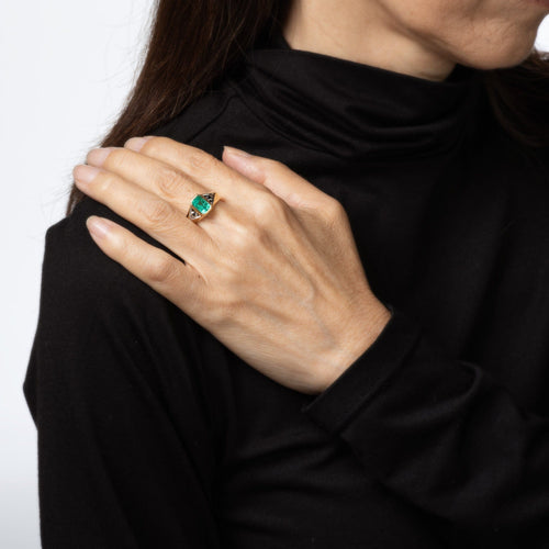 Bague Bague vintage en or jaune 18 carats avec émeraude de 1,50 ct, taille 7,25, pierre précieuse, bijouterie fine 58 Facettes G14114