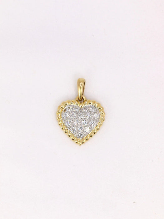 Gold heart pendant platinum diamonds
