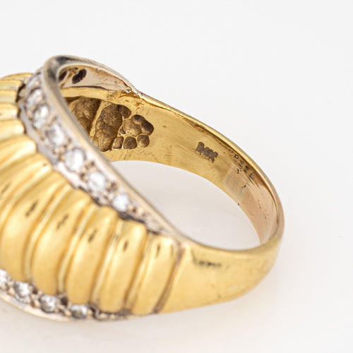 Bague 58 Bague dôme cannelée années 80 en or jaune et diamant 58 Facettes G14004