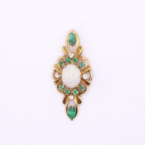 Pendentif Pendentif or jaune serti d’émeraudes, diamants et opale 58 Facettes