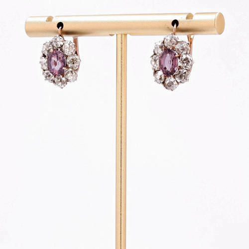 Boucles d'oreilles Boucles d'oreilles anciennes marguerites saphirs roses et diamants 58 Facettes 24-287