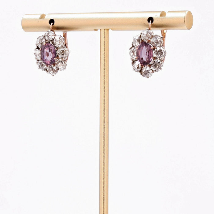 Boucles d'oreilles Boucles d'oreilles anciennes marguerites saphirs roses et diamants 58 Facettes 24-287