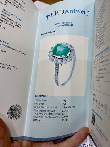 Bague 52 Bague en or blanc, diamant et émeraude, de conception contemporaine - avec certificat d'authenticité 58 Facettes Q272B