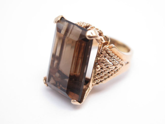 Bague 53 vintage bague sertie quartz fume rectangulaire or rose 58 Facettes 260595