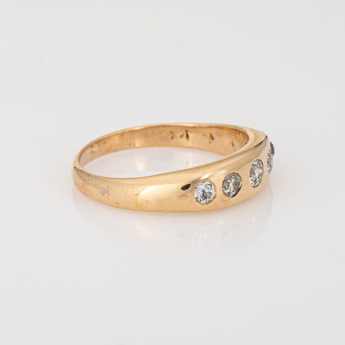 Bague Bague victorienne antique à 5 diamants en or jaune 14 carats, taille 8,5, taille ancienne 58 Facettes G13948