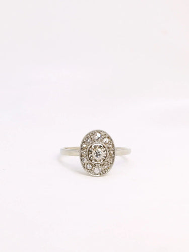 Bague Bague Belle Epoque ovale or platine diamant 0,15 ct 58 Facettes J324